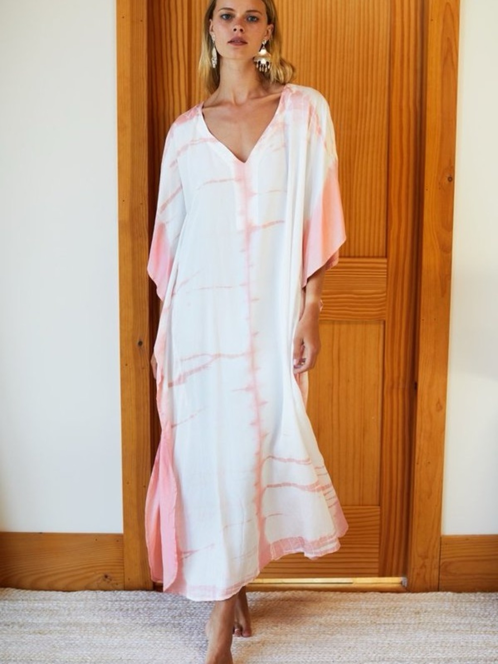 Emerson Fry White and Pale Pink Tie-Dye Caftan